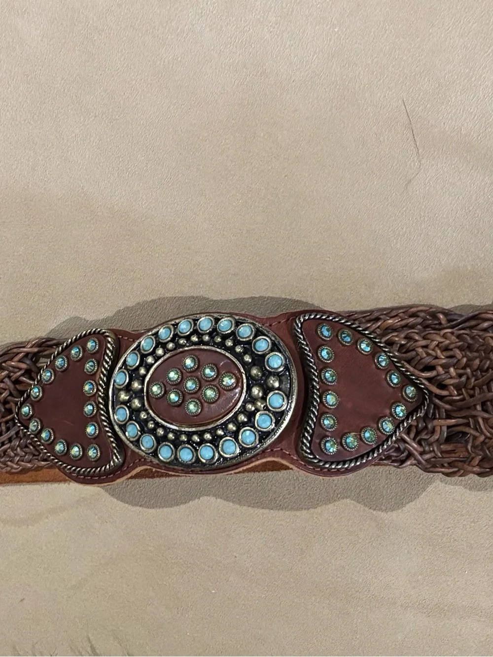 Leatherrock Brown Leather Vintage Belt with Semi-Precious stones.